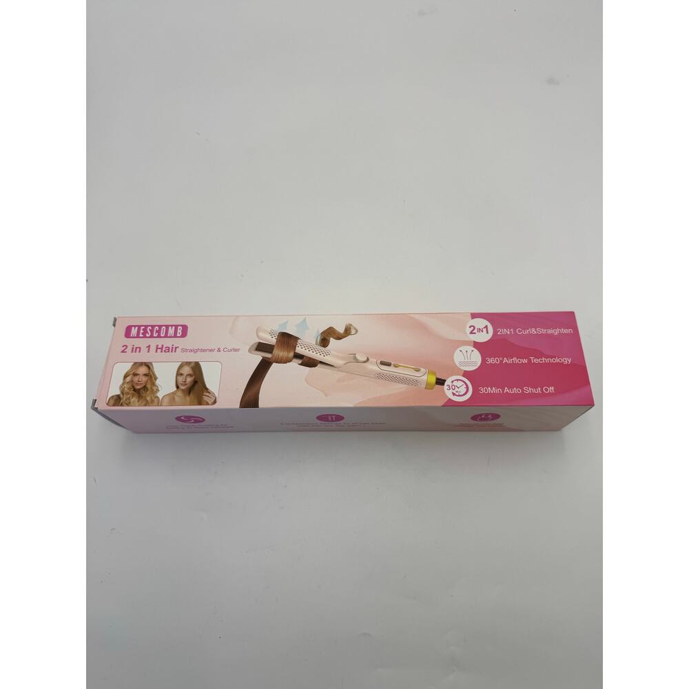 2 in 1 Hair Curler and Straightener - Pink and White